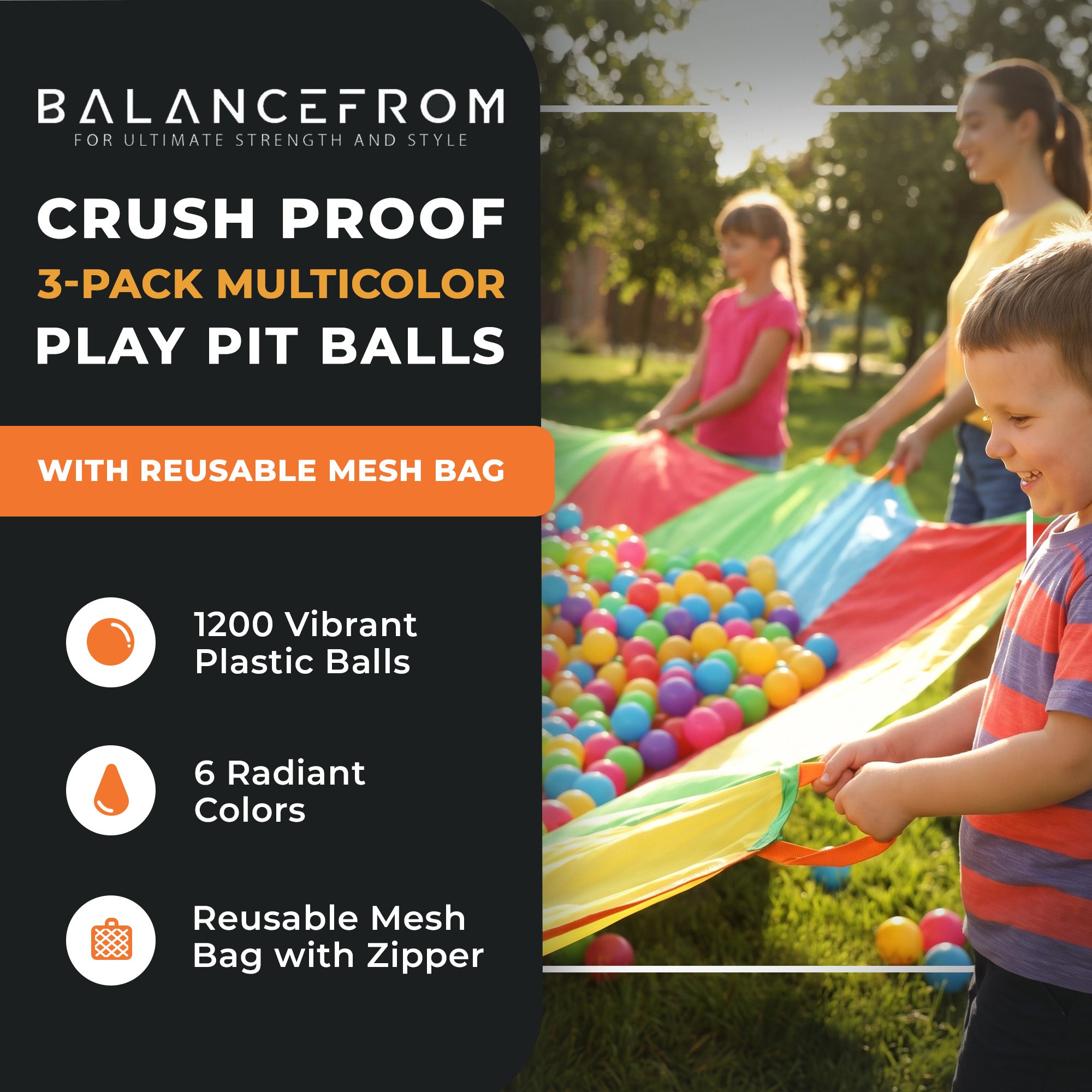 BalanceFrom Fitness 2.3" Play Pit Balls with Storage Bag, Multicolor (3 Pack) - VMInnovations