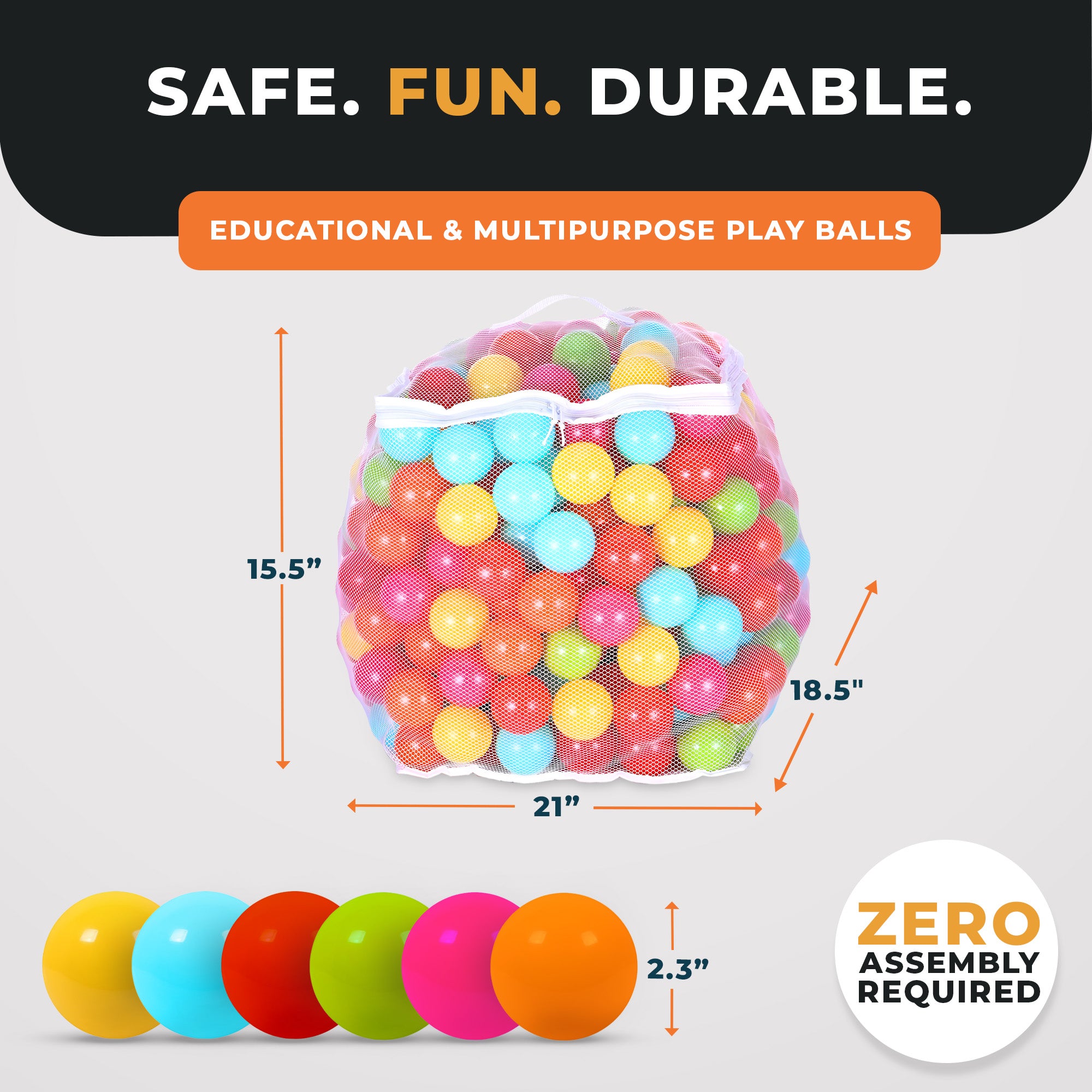 BalanceFrom Fitness 2.3" Play Pit Balls with Storage Bag, Multicolor (3 Pack) - VMInnovations