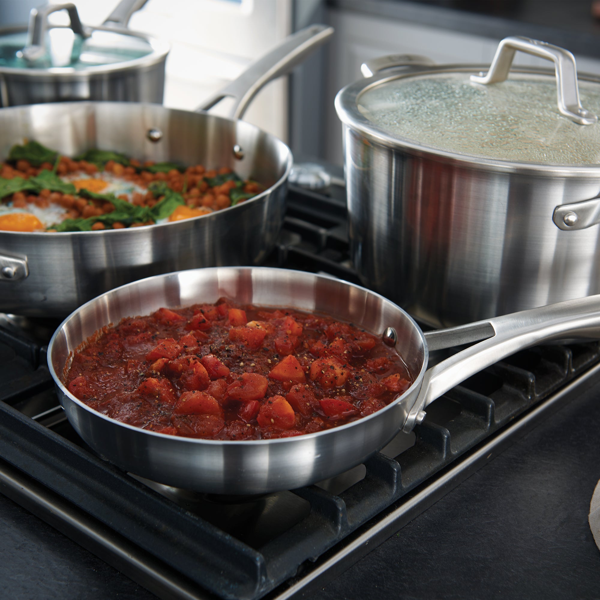 Calphalon Premier 8 Piece 3 Layer Oven Safe Stainless Steel Cookware Set w/Lids - VMInnovations