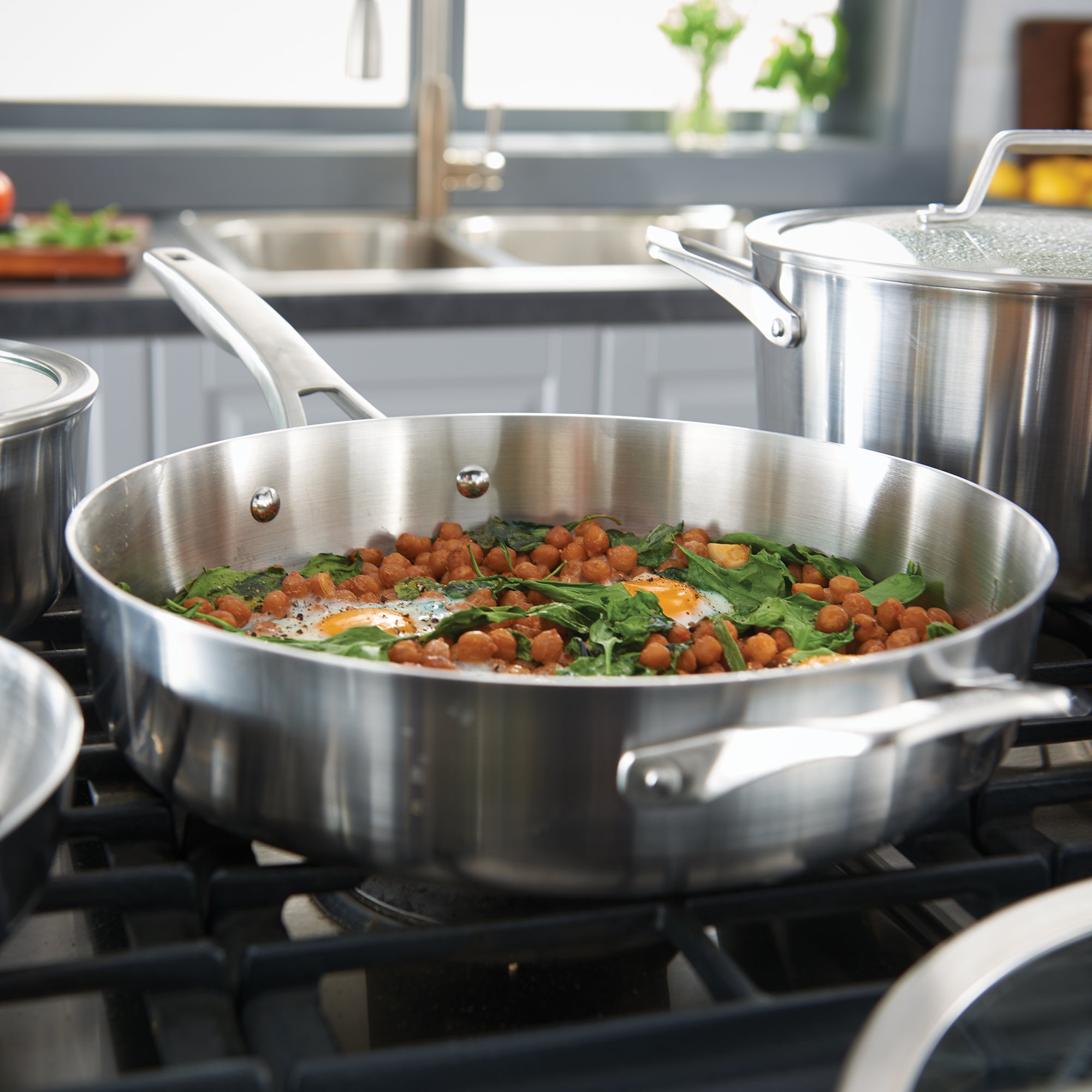 Calphalon Premier 8 Piece 3 Layer Oven Safe Stainless Steel Cookware Set w/Lids - VMInnovations