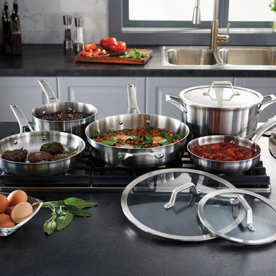 Calphalon Premier 8 Piece 3 Layer Oven Safe Stainless Steel Cookware Set w/Lids - VMInnovations
