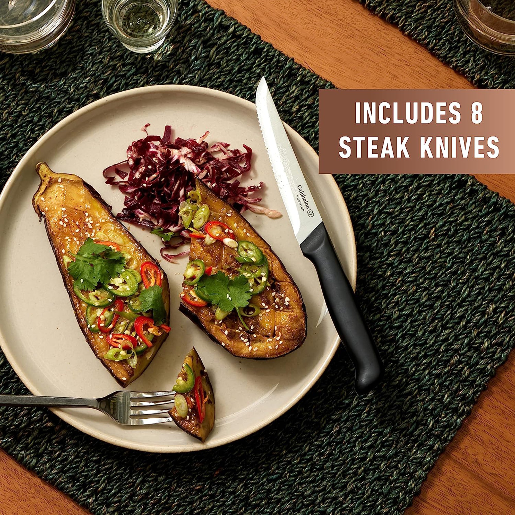 Calphalon Premier Cutlery SharpIN 8 Piece High Carbon Steel Steak Knife Set - VMInnovations
