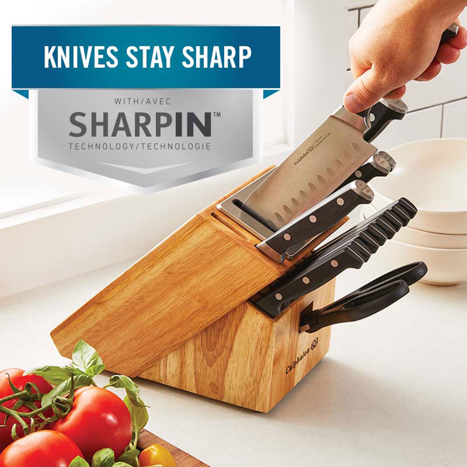 Calphalon Classic 15 Piece Kitchen Knife Cutlery Set with Self Sharpening Block - VMInnovations