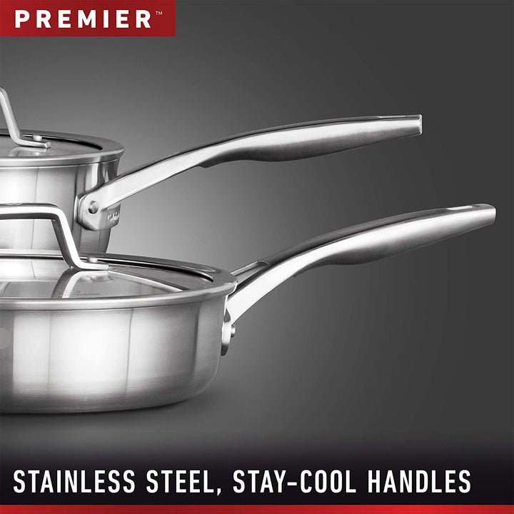 Calphalon Premier 3.5 Qt Stainless Steel Sauce Pan with Cover and Handle, Silver