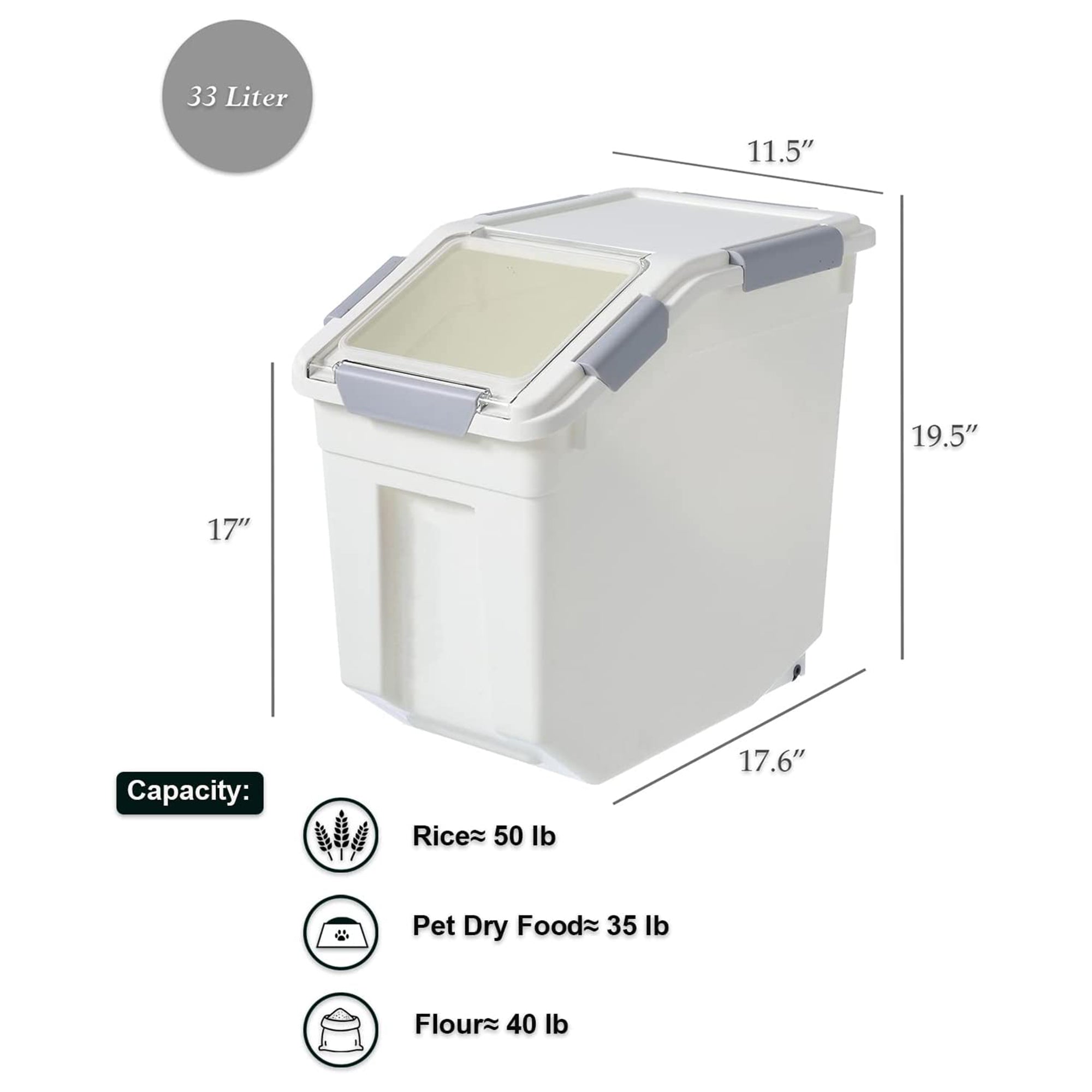 HANAMYA 33 Liter Rice Storage Container w/ Handle, Wheels & Measuring Cup(Used)