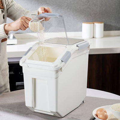 HANAMYA 33 Liter Rice Storage Container w/ Handle, Wheels & Measuring Cup(Used)