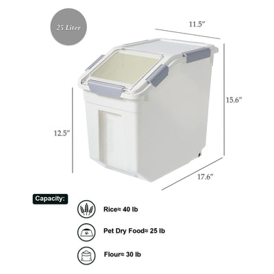 HANAMYA 25 Liter Storage Container with Wheels and Measuring Cup, White (Used) - VMInnovations