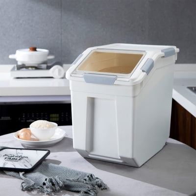 HANAMYA 25 Liter Storage Container with Wheels and Measuring Cup, White (Used) - VMInnovations