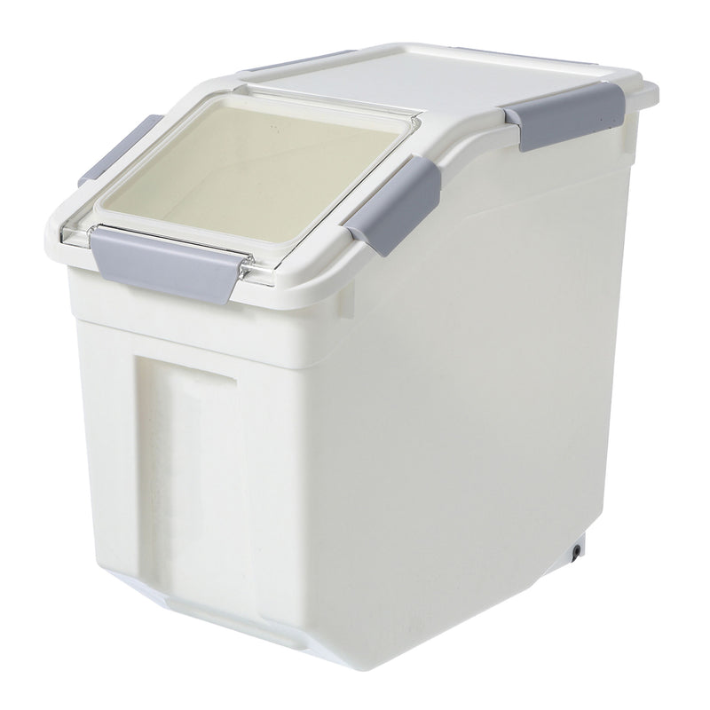 HANAMYA 10 Liter Rice Storage Container with Wheels and Measuring Cup, White