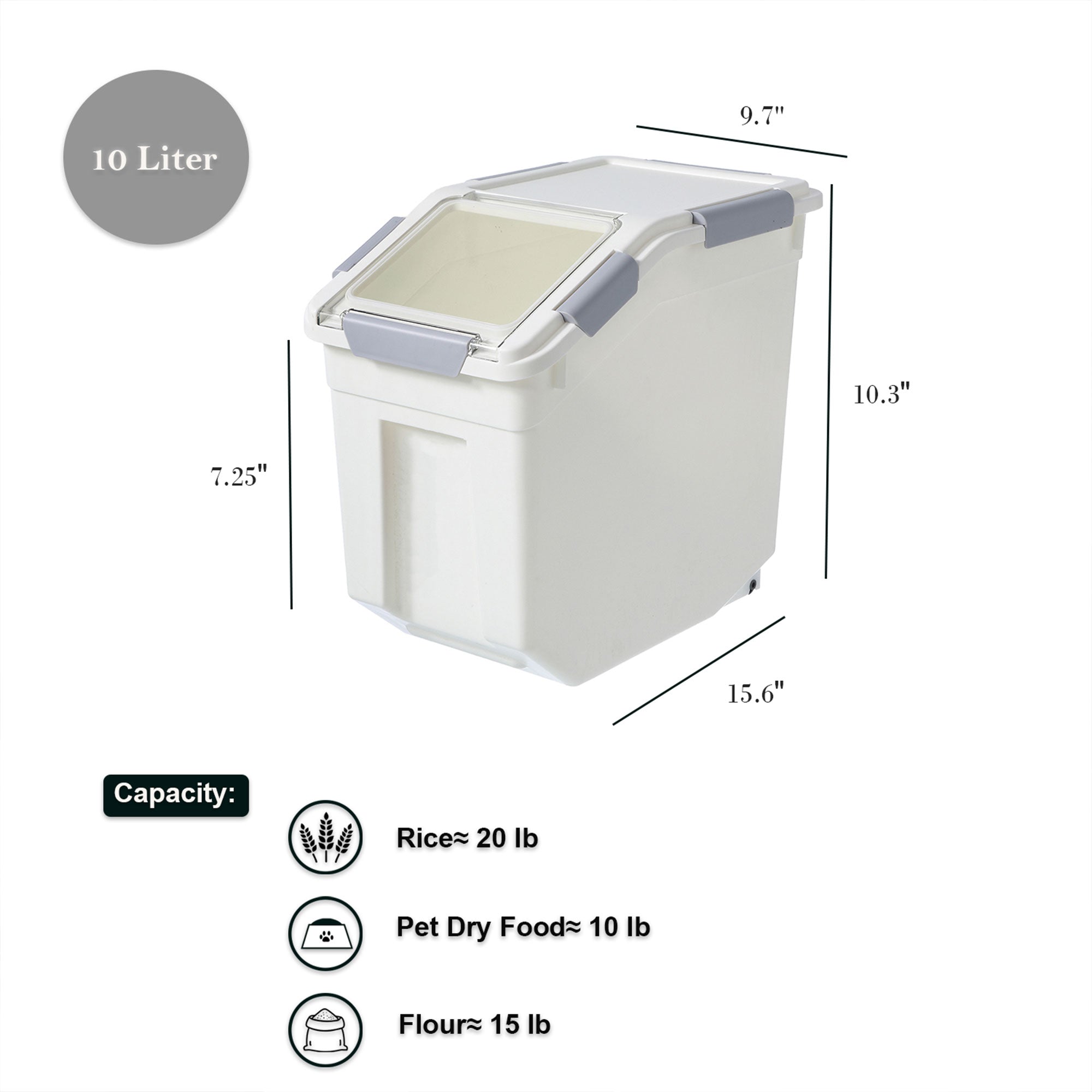 HANAMYA 10 Liter Rice Storage Container with Wheels & Measuring Cup, White(Used) - VMInnovations