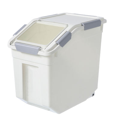 HANAMYA 15 L Rice Storage Container with Wheels and Measuring Cup, White (Used) - VMInnovations