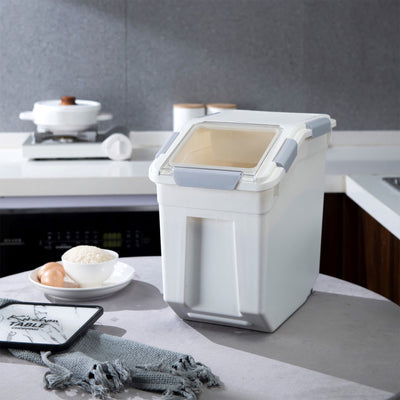 HANAMYA 15 L Rice Storage Container with Wheels and Measuring Cup, White (Used) - VMInnovations