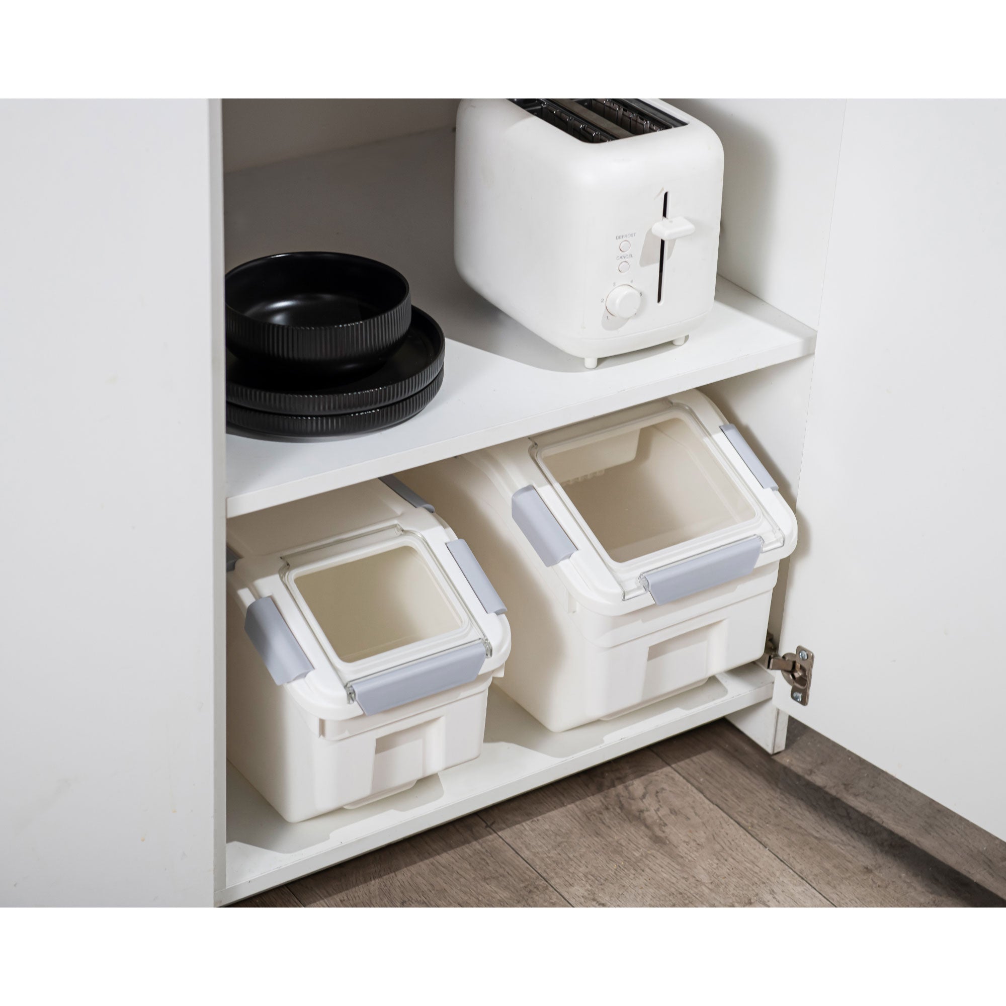 HANAMYA 15 L Rice Storage Container with Wheels and Measuring Cup, White (Used) - VMInnovations