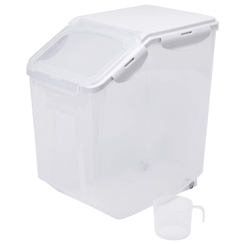 HANAMYA 15 Liter Rice Storage Container with Wheels and Measuring Cup, Clear