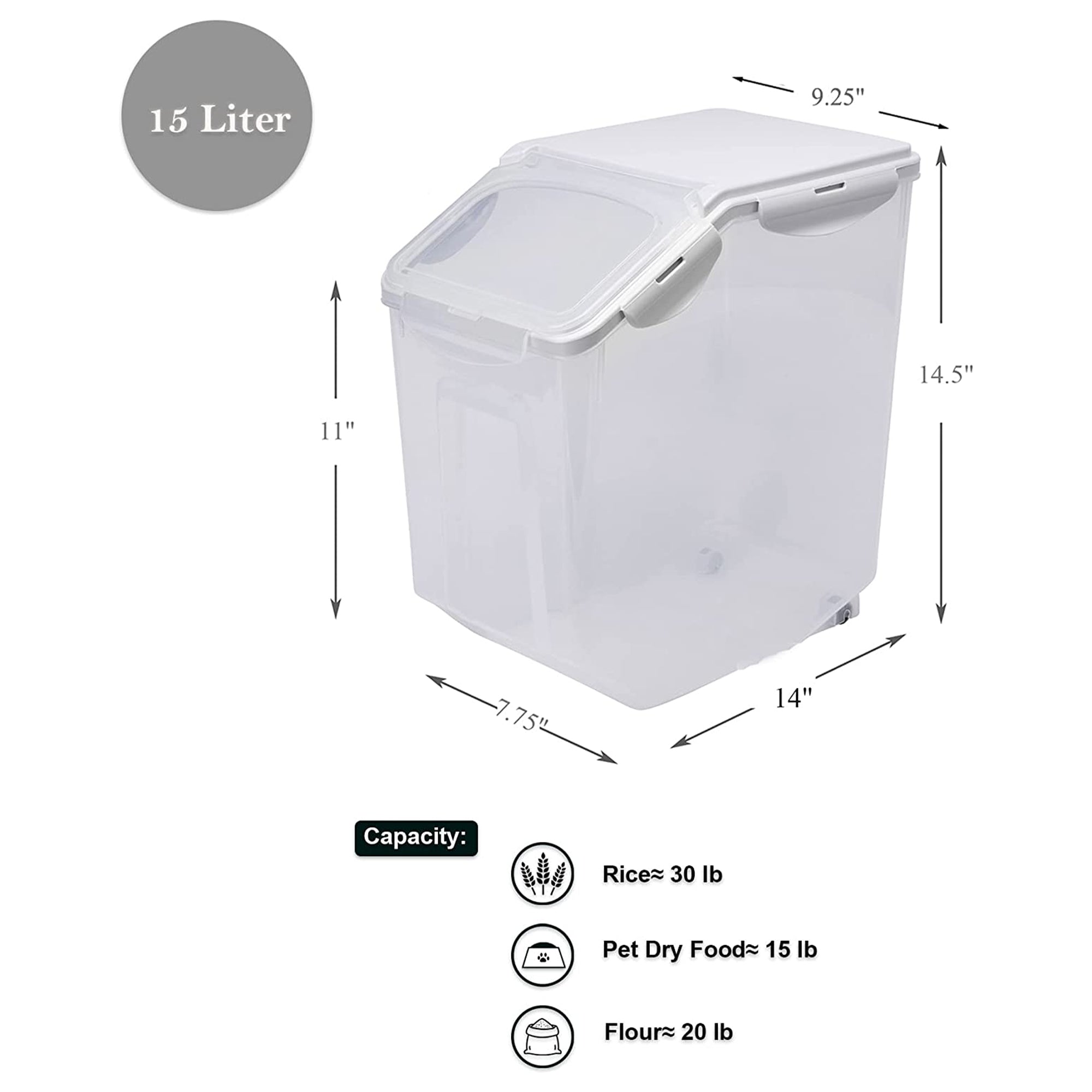 HANAMYA 15 Liter Rice Storage Container with Wheels and Measuring Cup, (Used) - VMInnovations