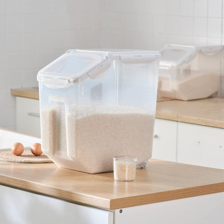 HANAMYA 15 Liter Rice Storage Container with Wheels and Measuring Cup, (Used)