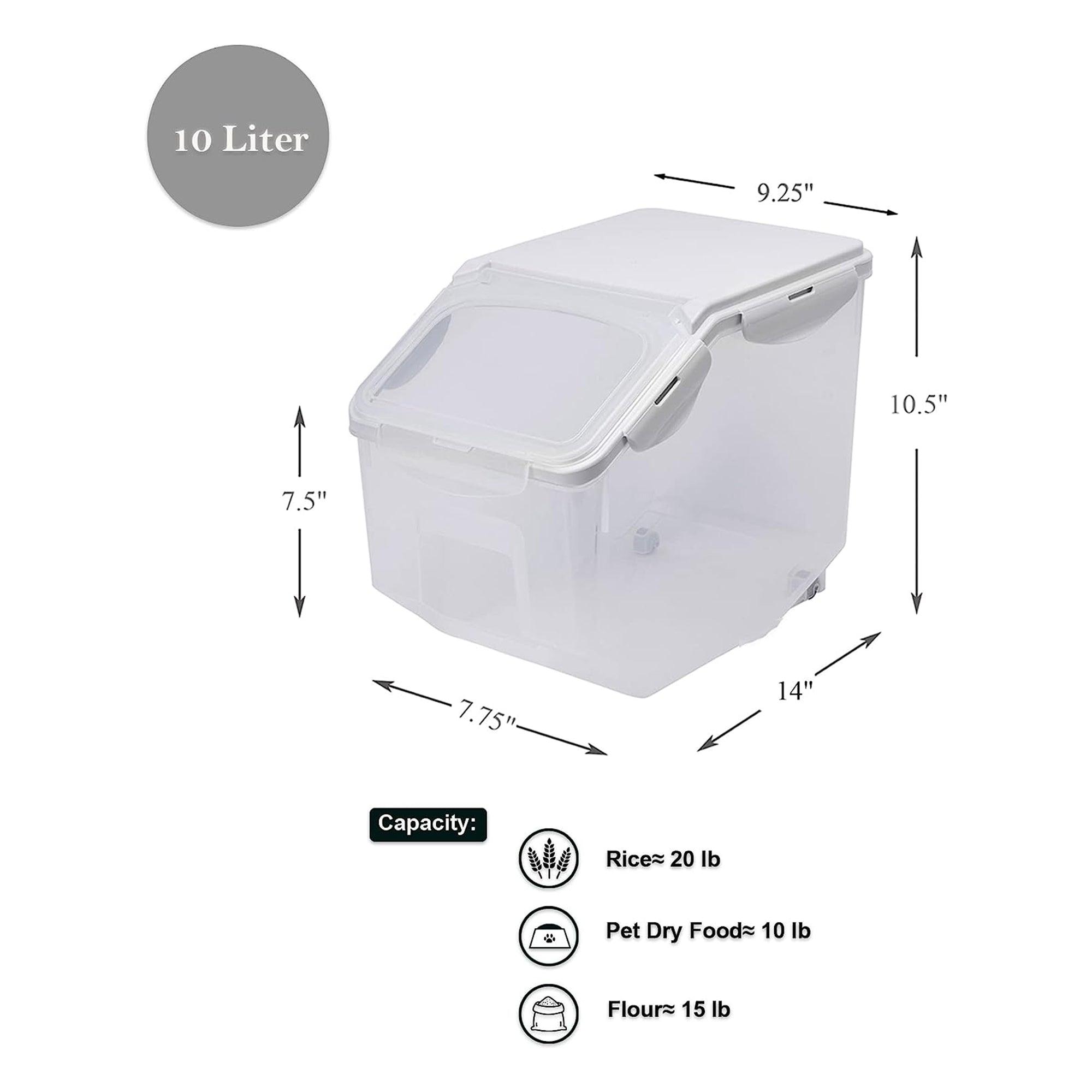 HANAMYA 10 Liter Rice Container with Wheels and Measuring Cup, Clear (Used) - VMInnovations