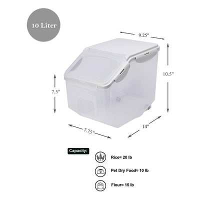 HANAMYA 10 Liter Rice Container with Wheels and Measuring Cup, Clear (Used) - VMInnovations