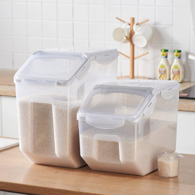 HANAMYA 10 Liter Rice Container with Wheels and Measuring Cup, Clear (Used)