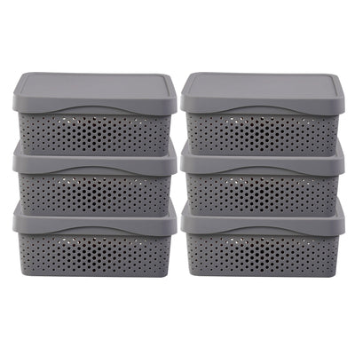 HANAMYA 11 Liter Stackable Lidded Storage Organizing Containers, Gray (Set of 6)