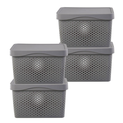 16 Liter Stackable Lidded Storage Organizing Containers,Gray(Set of 4)(Open Box)