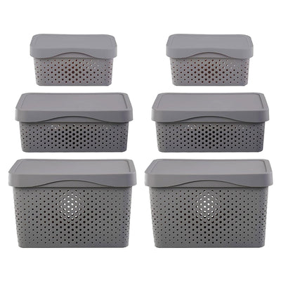HANAMYA 16 Liter Stackable Lidded Storage Organizing Containers, Gray (Set of 4)