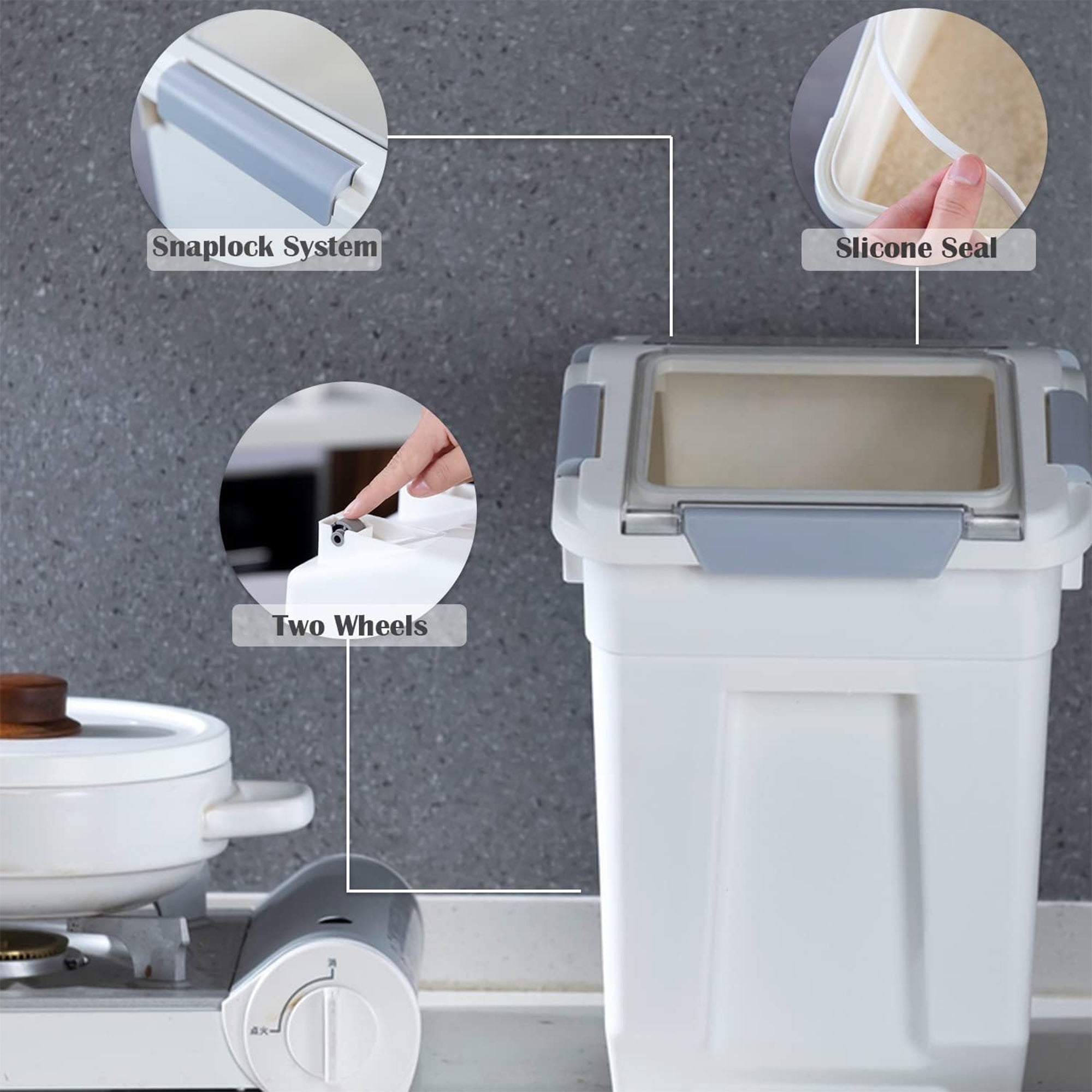 HANAMYA 33L Storage Container w/Wheels & Measuring Cup,White(Set of 2)(Used) - VMInnovations