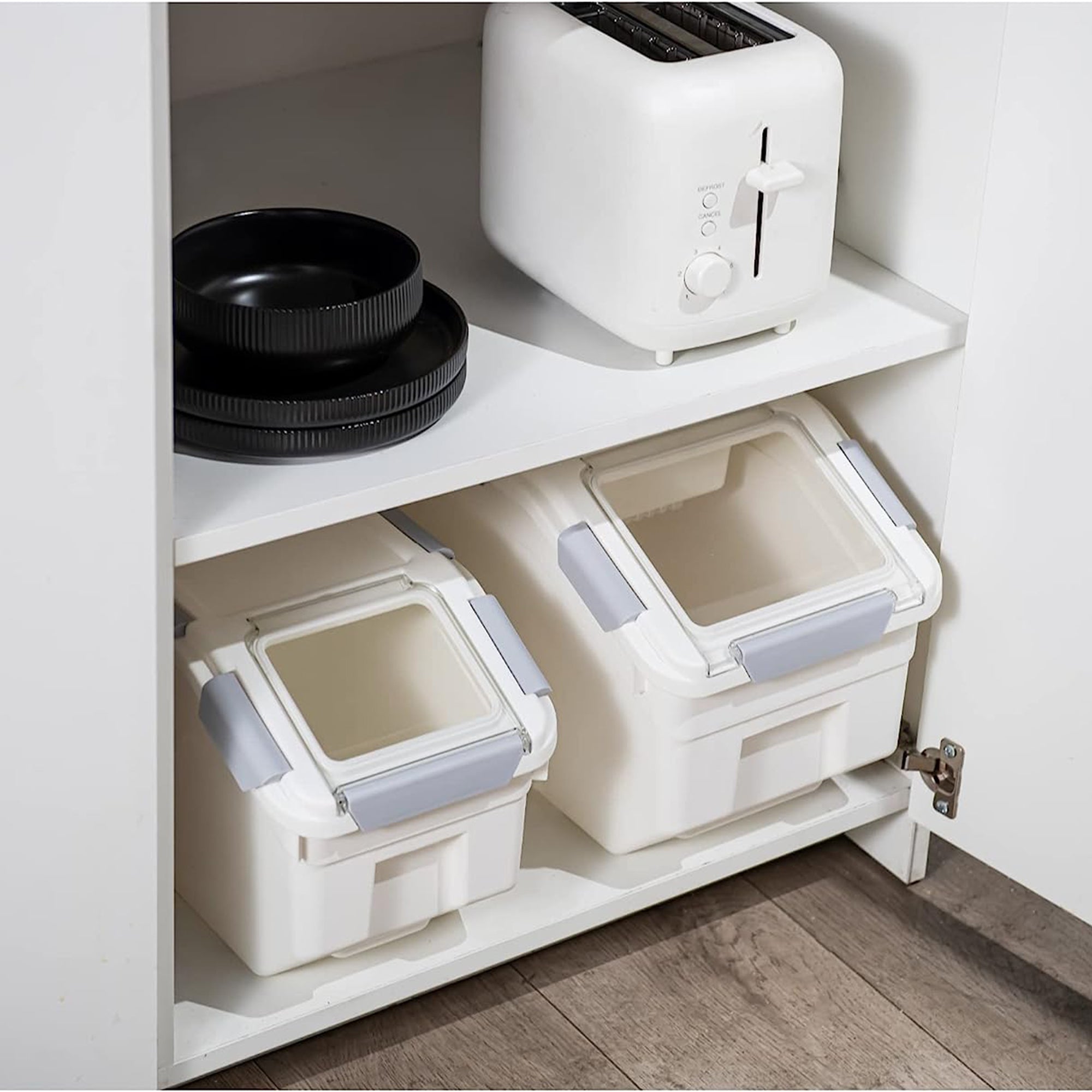 HANAMYA 33L Storage Container w/Wheels & Measuring Cup,White(Set of 2)(Used) - VMInnovations