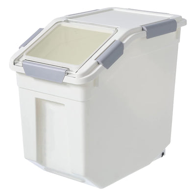 HANAMYA 25L Rice Storage Container with Wheels & Cup, White (Set of 2) (Used) - VMInnovations