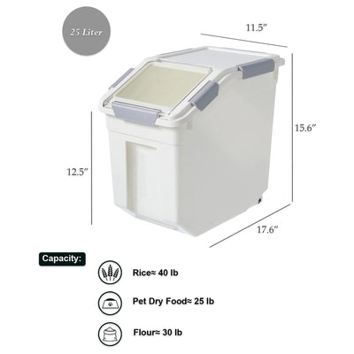 HANAMYA 25L Rice Storage Container with Wheels & Cup, White (Set of 2) (Used) - VMInnovations