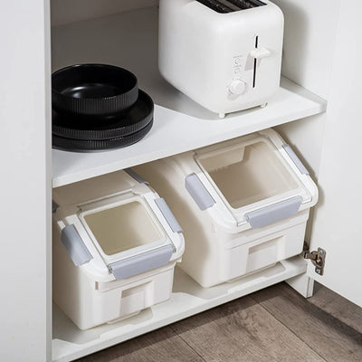 HANAMYA 25L Rice Storage Container with Wheels & Cup, White (Set of 2) (Used) - VMInnovations