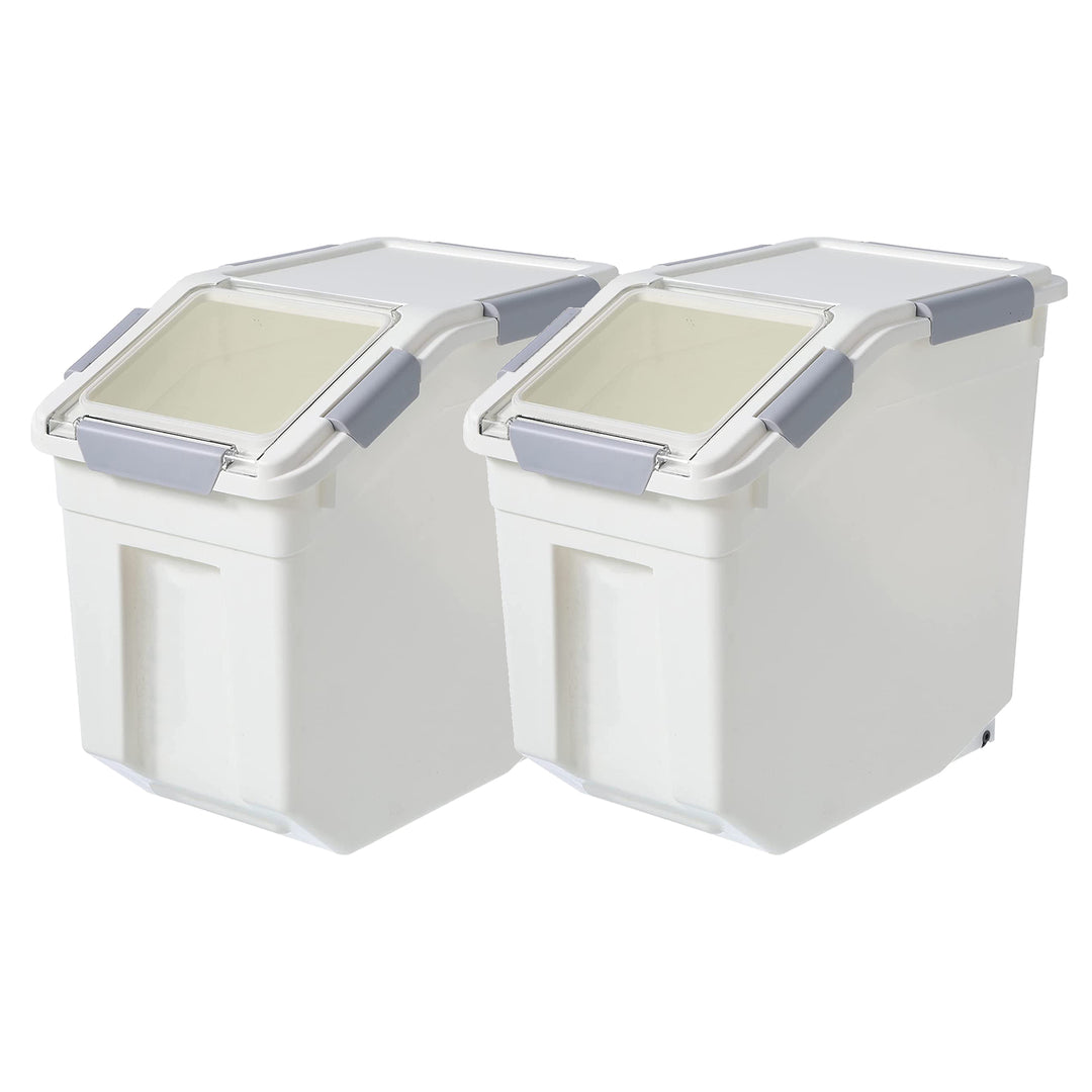 8L Rice Storage Container with Wheels & Measuring Cup, White(Set of 2)(Open Box)