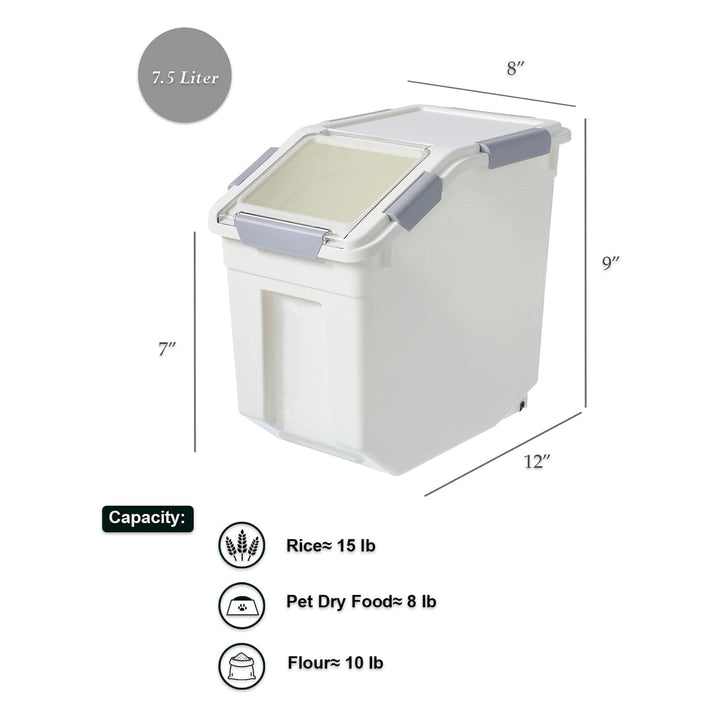 8L Rice Storage Container with Wheels & Measuring Cup, White(Set of 2)(Open Box)