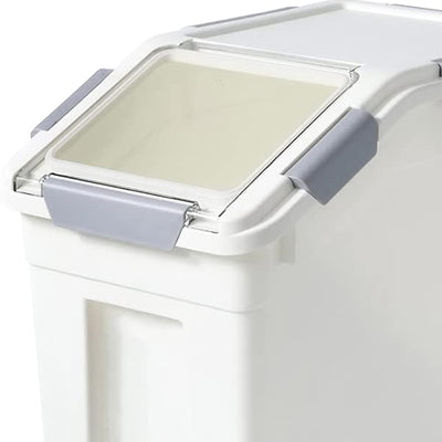 HANAMYA 25L Rice Storage Container with Wheels & Measuring Cup, White (Set of 2)