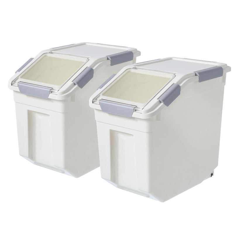 HANAMYA 10L Rice Storage Container with Wheels & Measuring Cup, White (Set of 2)