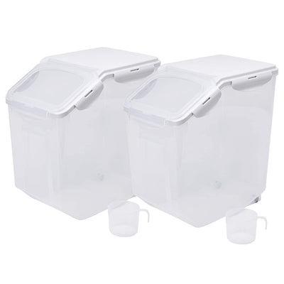 HANAMYA 15L Storage Container w/Wheels & Measuring Cup, Clear (Set of 2) (Used) - VMInnovations