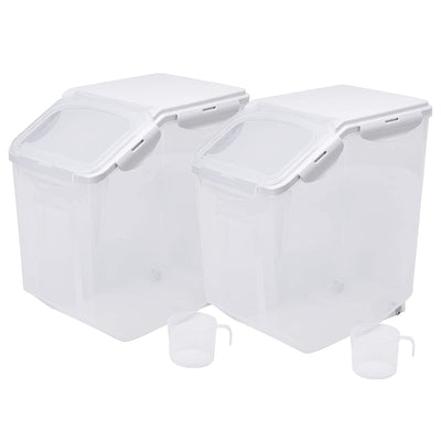 HANAMYA 15L Rice Storage Container with Wheels & Measuring Cup, Clear (Set of 2)