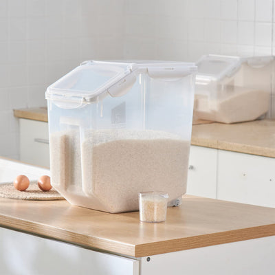 HANAMYA 15L Storage Container w/Wheels & Measuring Cup, Clear (Set of 2) (Used) - VMInnovations