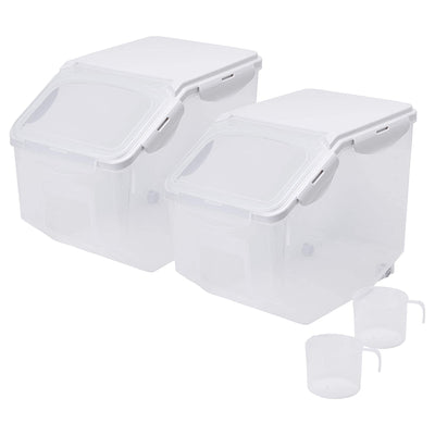 HANAMYA 10L Rice Storage Container w/ Wheels & Cup, Clear (Set of 2) (Open Box)