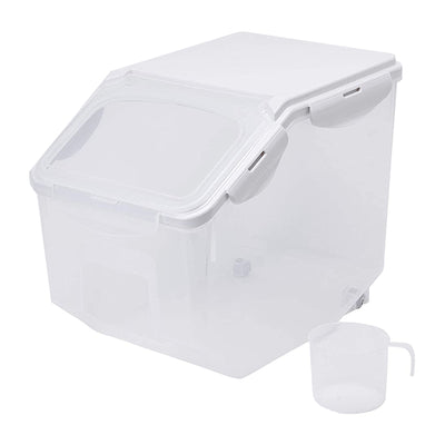 HANAMYA 10L Rice Storage Container with Wheels & Measuring Cup, Clear (Set of 2)