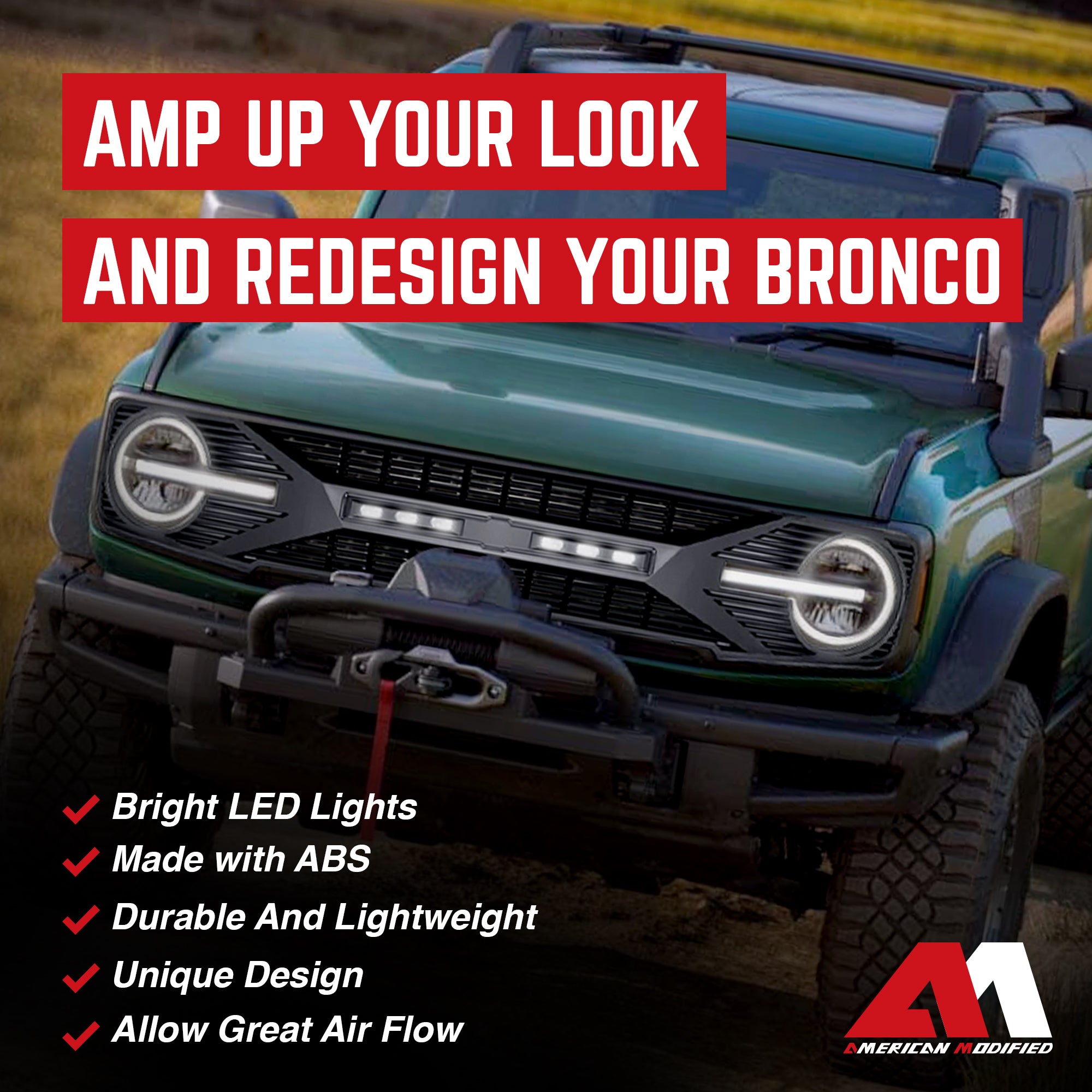 AMERICAN MODIFIED Grille with Lights for 21-24 Ford Bronco with Front Camera - VMInnovations