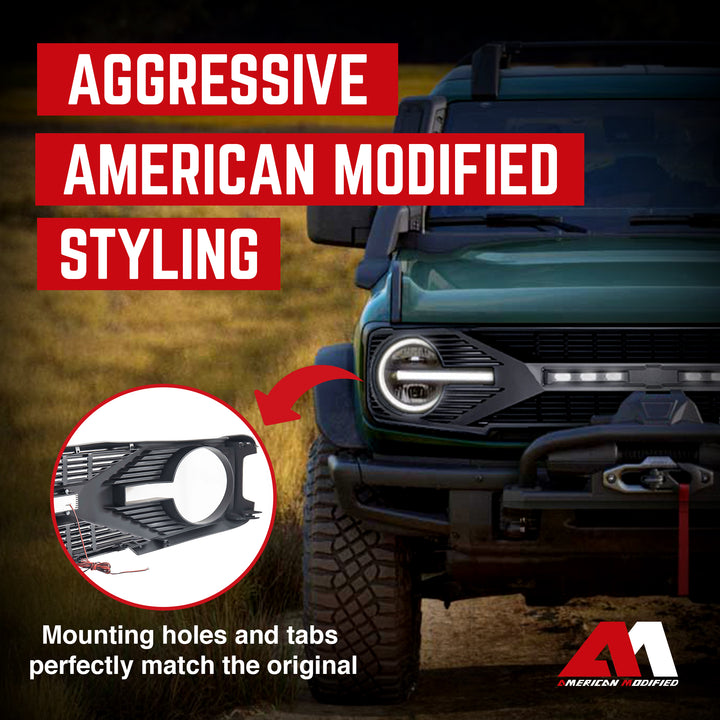 AMERICAN MODIFIED Grille with Lights for 21-24 Ford Bronco with Front Camera