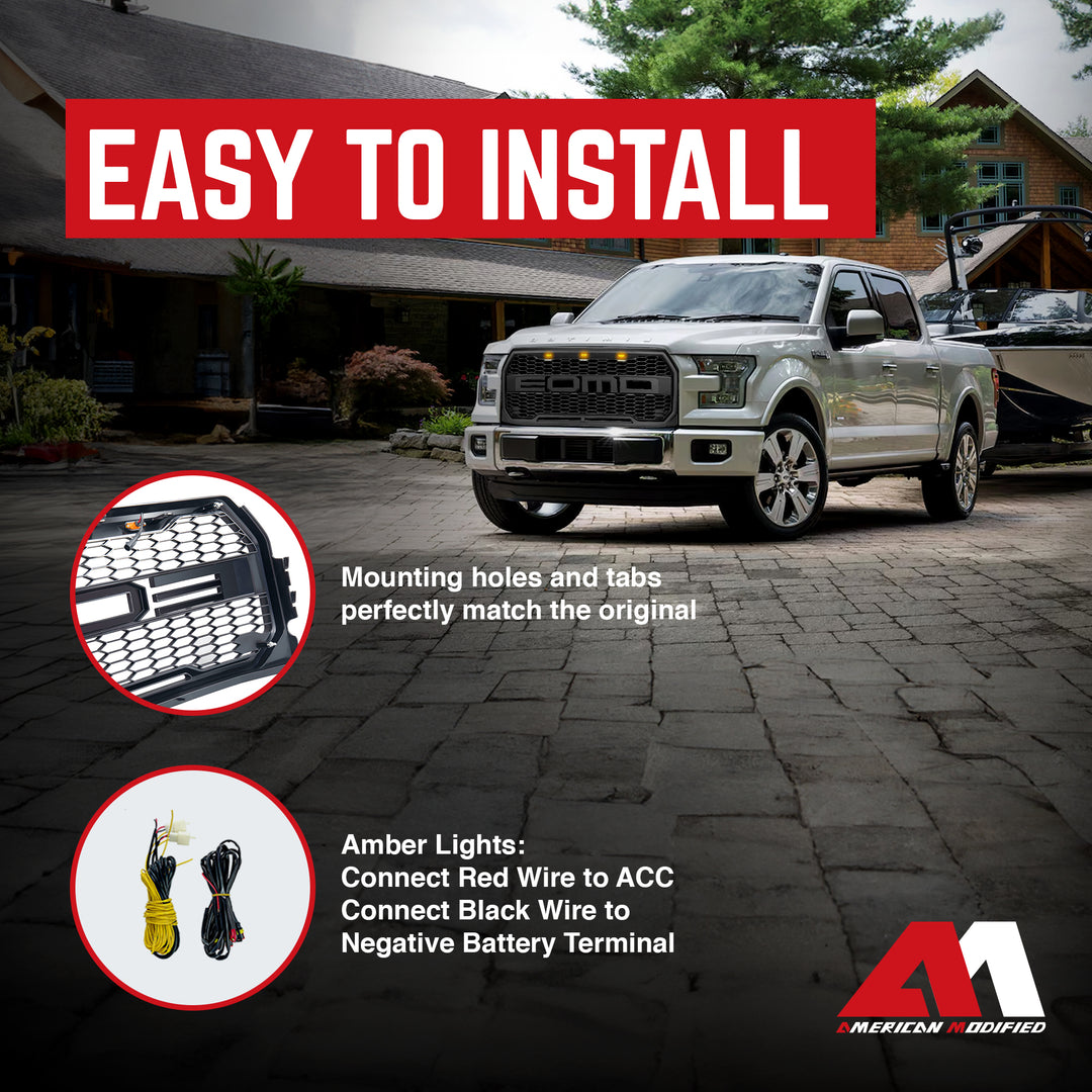 AMERICAN MODIFIED Raptor Front Hood Grille Compatible with 15-17 Ford F150(Used)