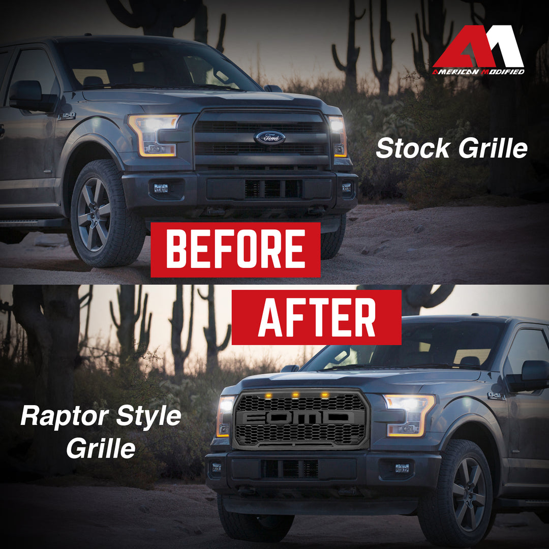 AMERICAN MODIFIED Raptor Front Hood Mesh Grille Compatible with 15-17 Ford F150