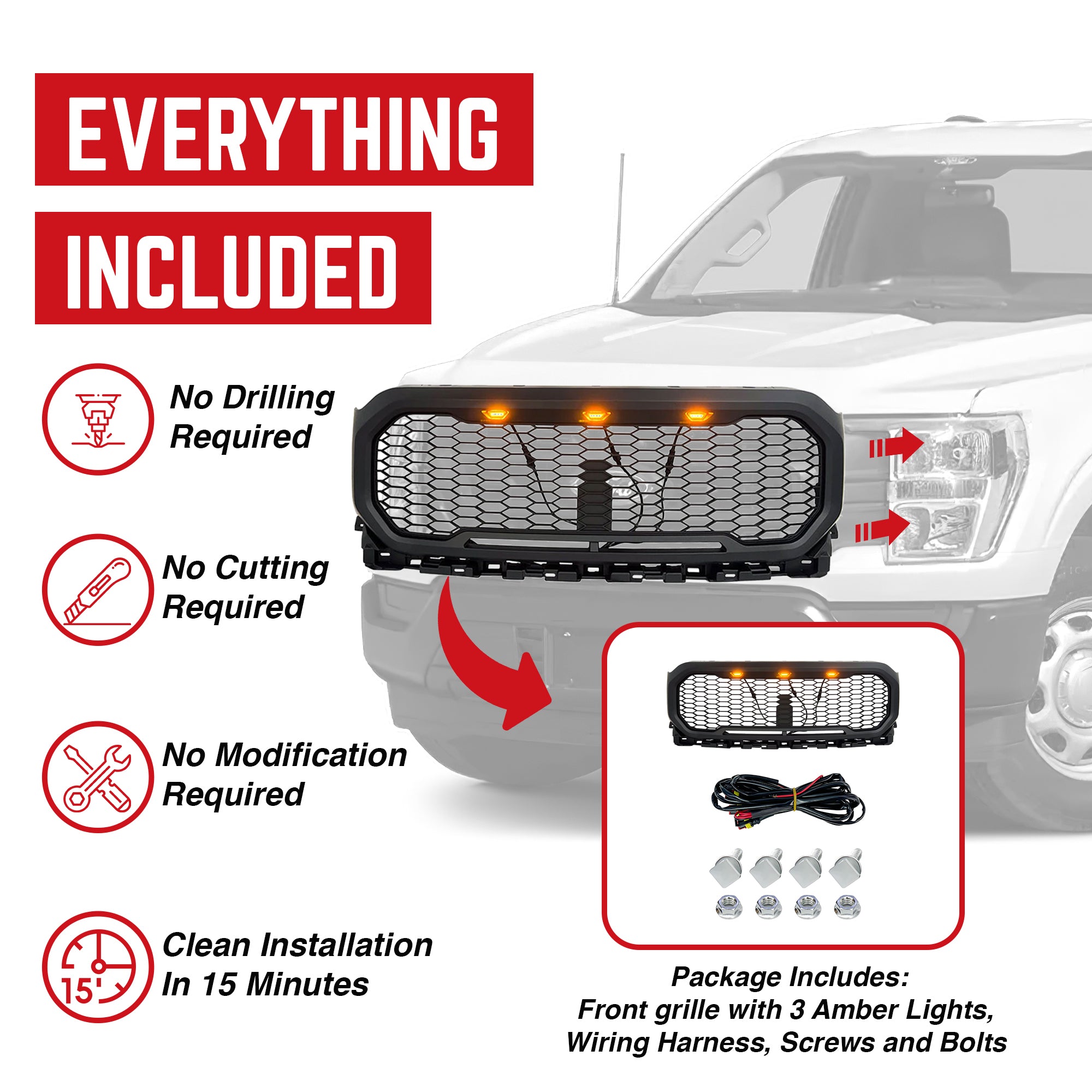 AMERICAN MODIFIED Raptor Style Grille w/Lights for 2021-2023 Ford F150(Open Box) - VMInnovations