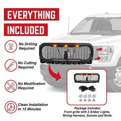 AMERICAN MODIFIED Raptor Style Grille w/Lights for 2021-2023 Ford F150(Open Box) - VMInnovations