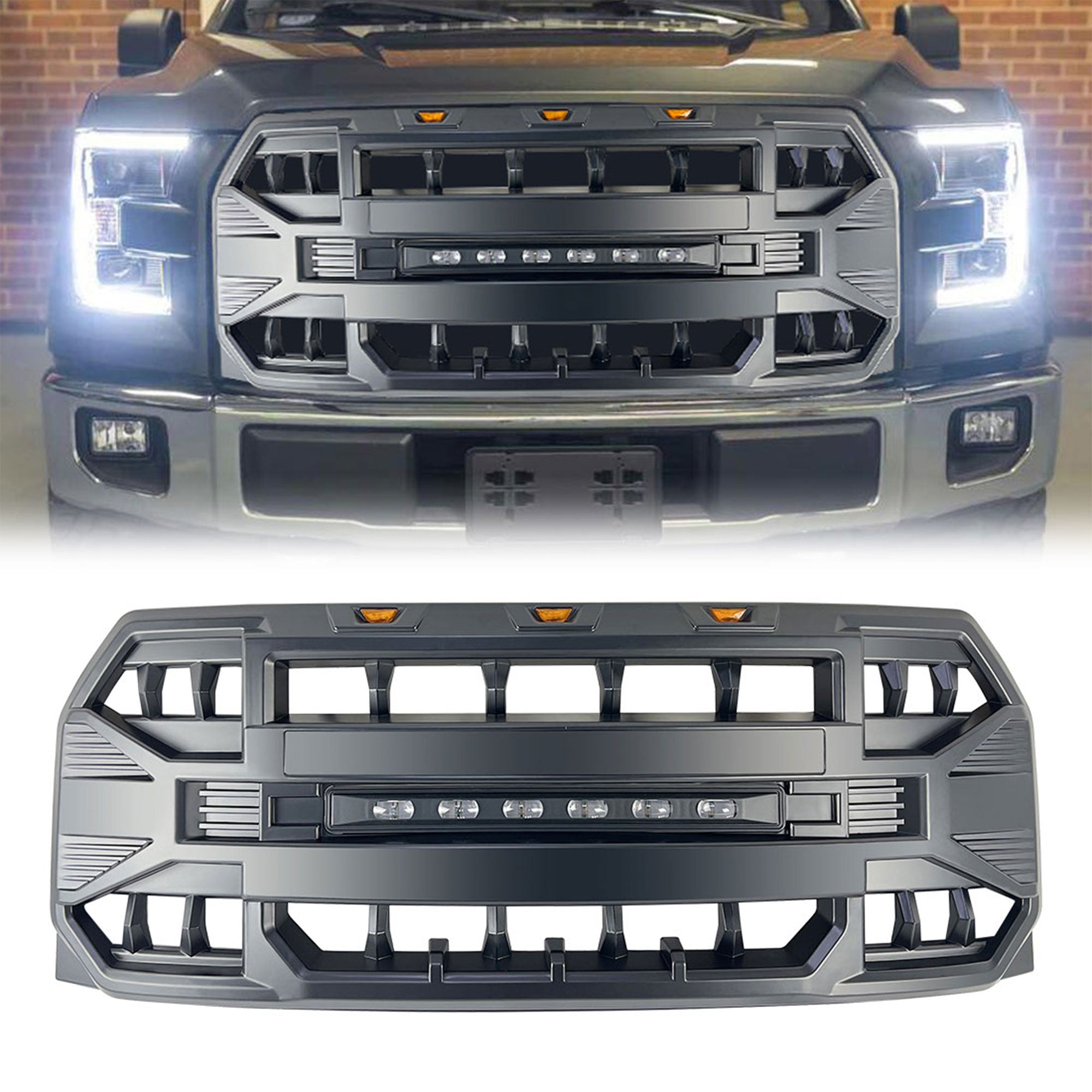 AMERICAN MODIFIED Armor Grille with Off Road Lights for 2015-2017 Ford F150 - VMInnovations