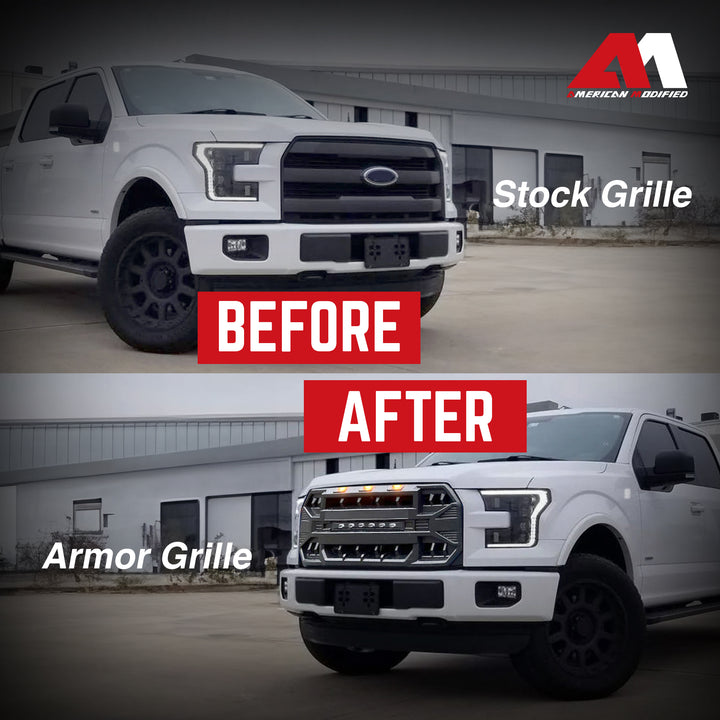 AMERICAN MODIFIED Armor Grille with Off Road Lights for 2015-2017 Ford F150