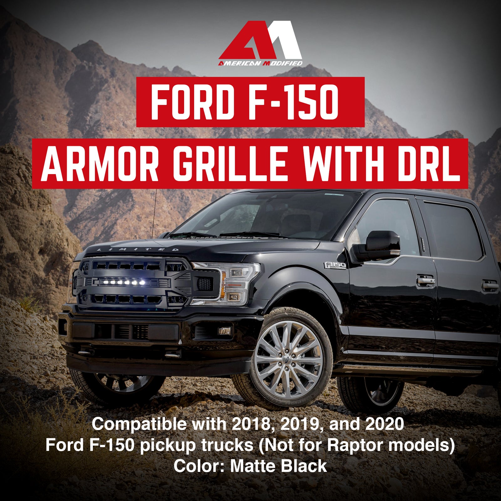 AMERICAN MODIFIED Armor Grille with Off Road Lights 2018-2020 Ford F150 (Used) - VMInnovations