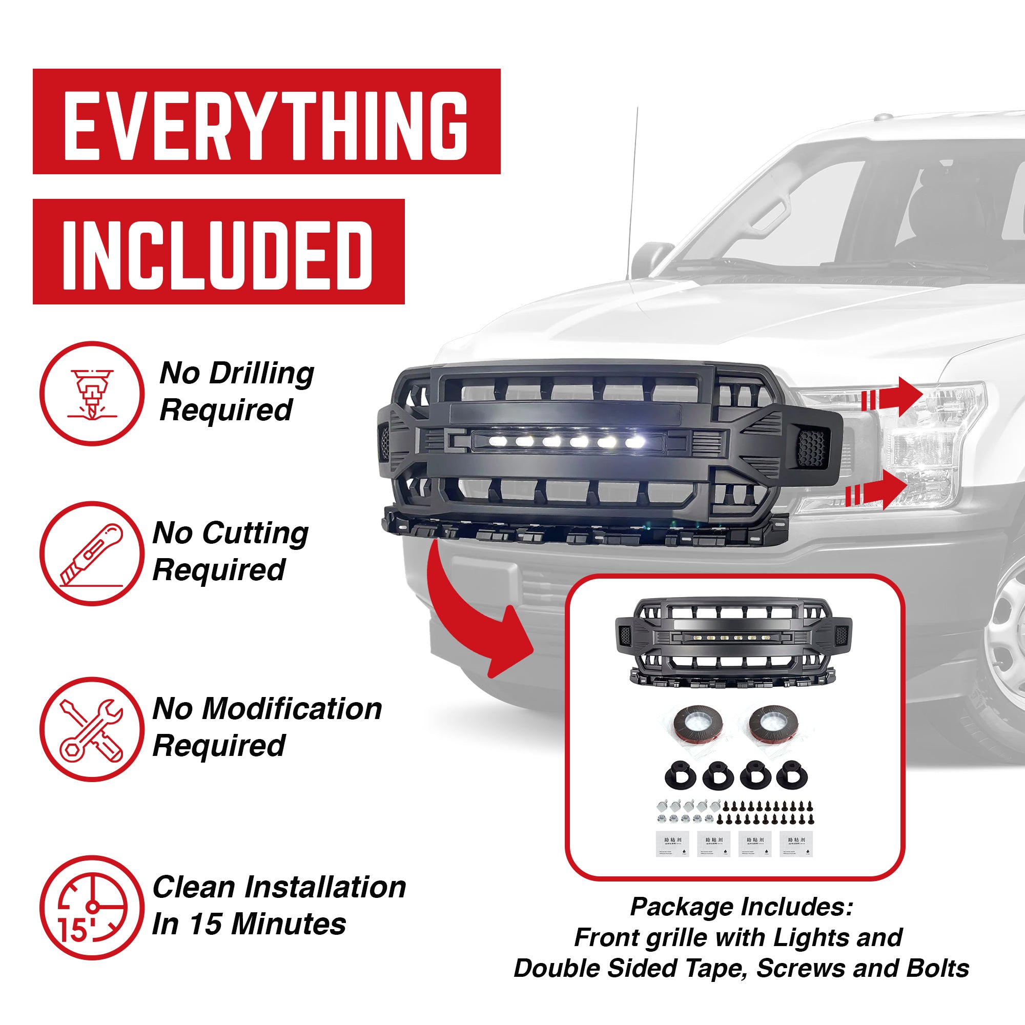 AMERICAN MODIFIED Armor Grille with Lights for 2018-2020 Ford F150 (Open Box) - VMInnovations